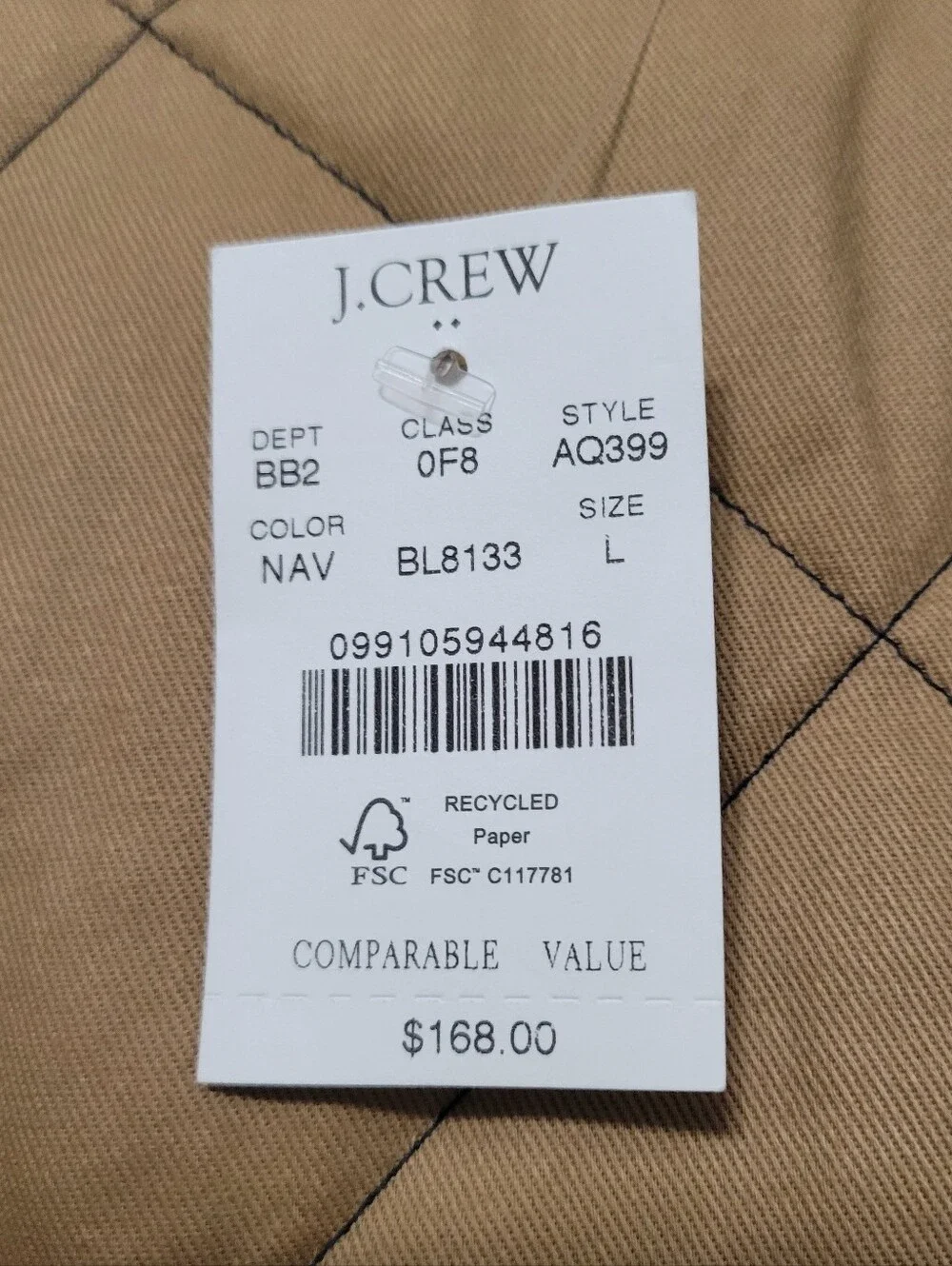 NWT J. Crew Men's Walker Jacket Sz L Navy Quilted Classic Preppy Old Money Fall